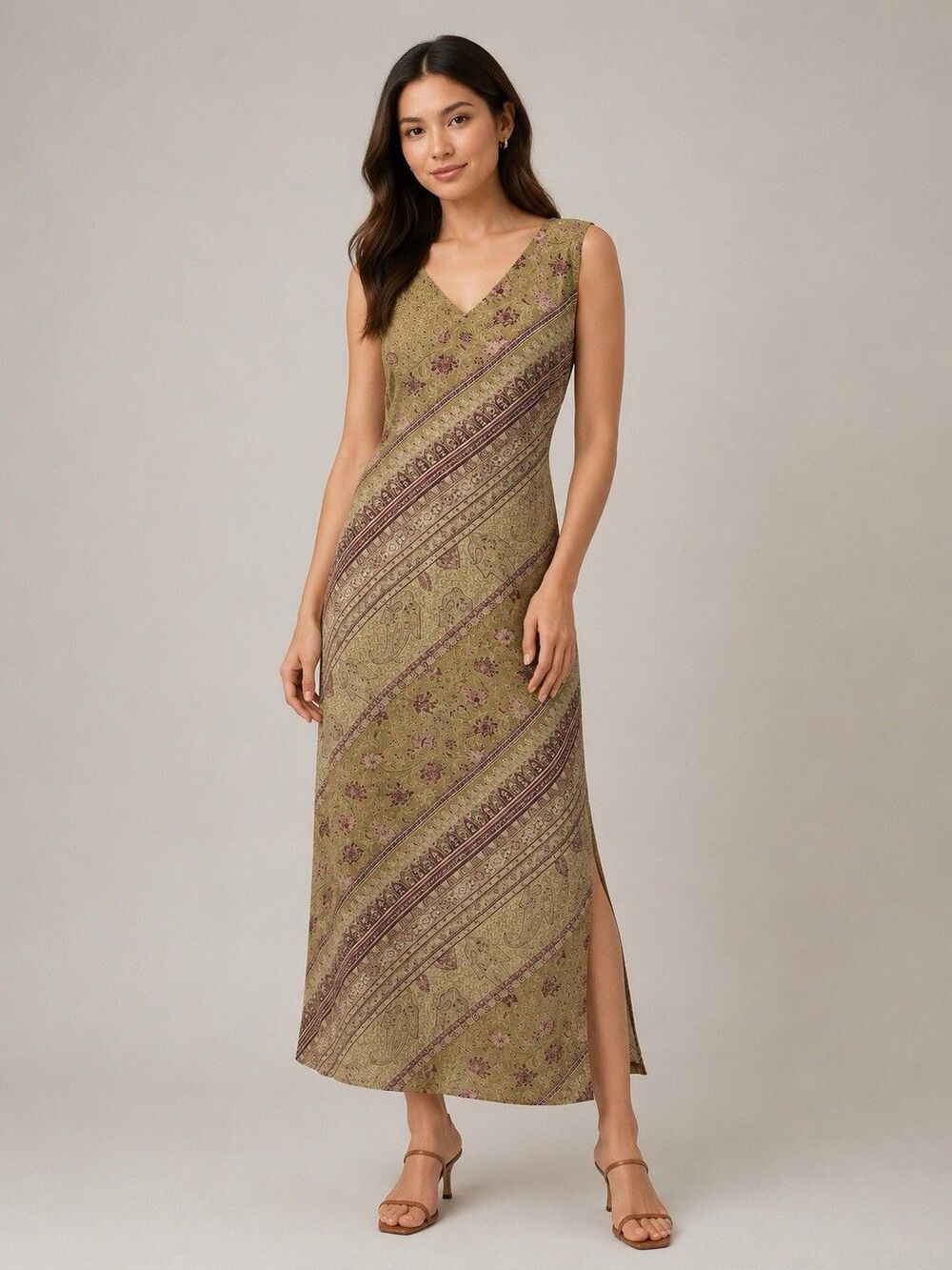 Paisley Maxi Dress L Vtg Sleeveless Boho Cottagecore Prairie Earthy Whimsigoth